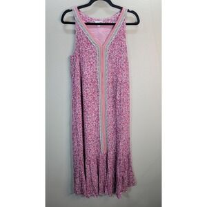 J.Jill Pink Floral Maxi Dress Size M Sleeveless Boho Tiered Rayon Cottagecore